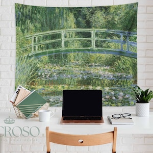 Monet Tapestry Monet Wall Hanging Dorm Room Decor Home Decorations Green Tapestry Monet Poster Monet Wall Art Monet Painting for Bedroom