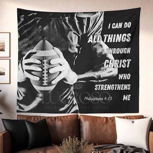 Christian Tapestry Football Wall Hanging College Dorm Decor Football Gift for Son Teen Boy Gift Graduation Football Wall Decor for Boys Room