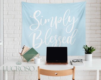 Simply Blessed Sign Simply Blessed Tapestry Wall Hanging Decor for Girls Bedroom Boho Tapestry Blue Tapestry Nursery Decor Nursery Tapestry