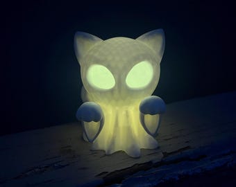 3D Printed Ghost Cat Tea Light Holder: Flickering LED Halloween Decor