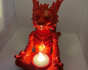 3D Printed Meditating Dragon Tea Light Holder: Gothic Fantasy Decor