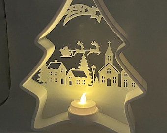 3D Printed Christmas Tree Tea Light Holder | Holiday Village Decor | LED Candle