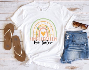 Personalized Kindergarten Teacher Shirt, Kindergarten Teacher Tshirt, Teacher Gifts, Customized Teacher Tee, Cute Teacher Shirt, Rainbow Tee