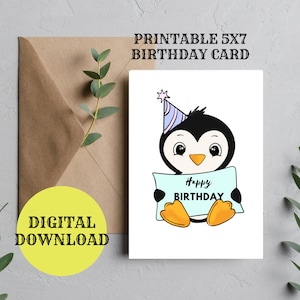 Carte d'anniversaire imprimable pingouin