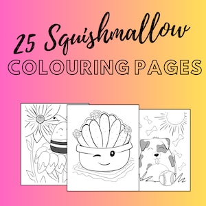 25 Printable Squishmallow themed colouring pages for kids and adults.