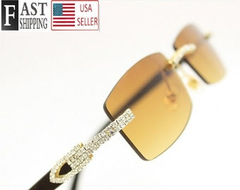 Men's Sunglasses with Crystals Diamonds Rimless Frameless Square Hip Hop Rapper Shades Migos Quavo Gansta Style Designer Sophisticated Buffs