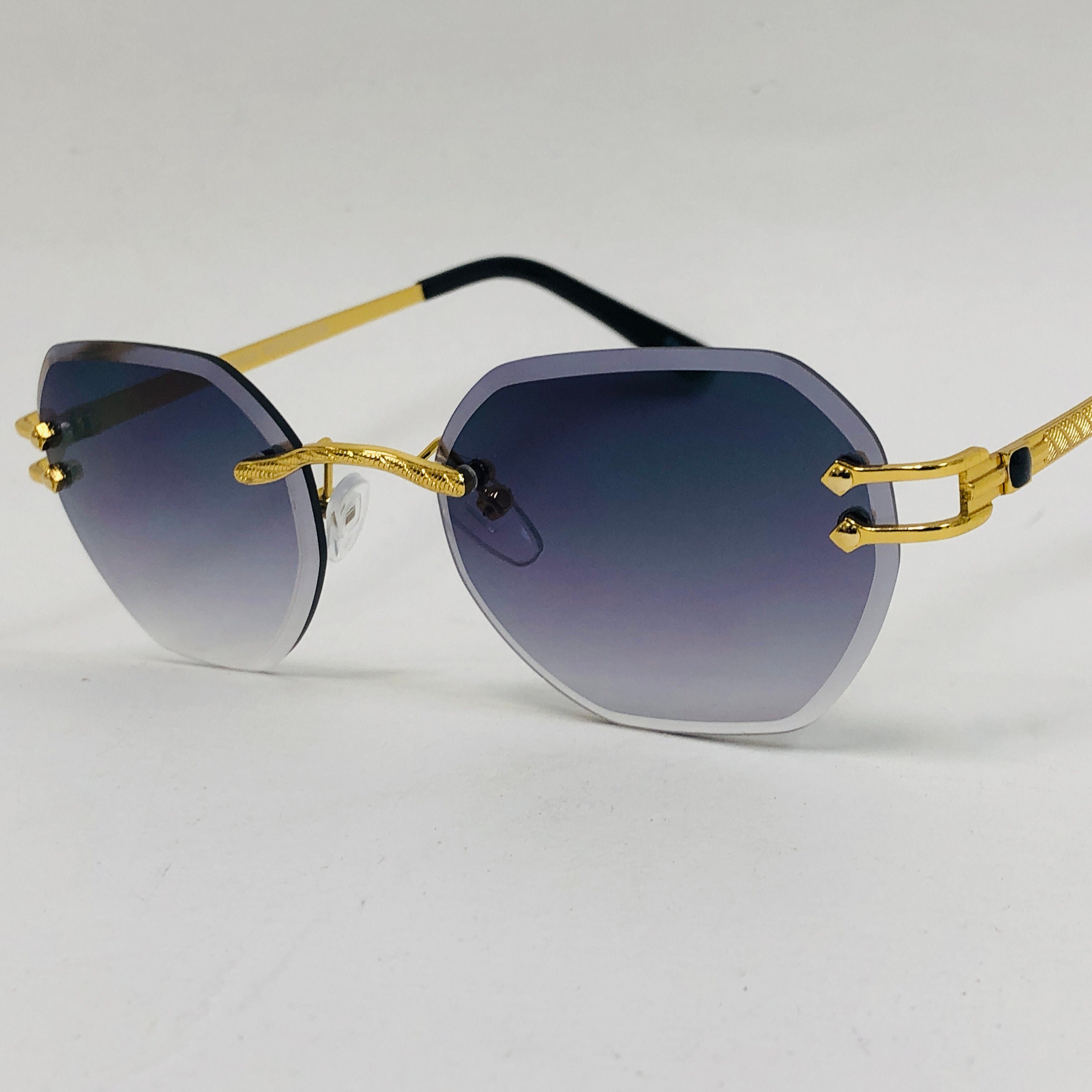 Men Sunglasses Hip Hop Fashion Designer Blue Black Pink Clear Square Lens Diamond Cut Rapper Shades Gold Silver Rimless Lentes Gafas Humbres