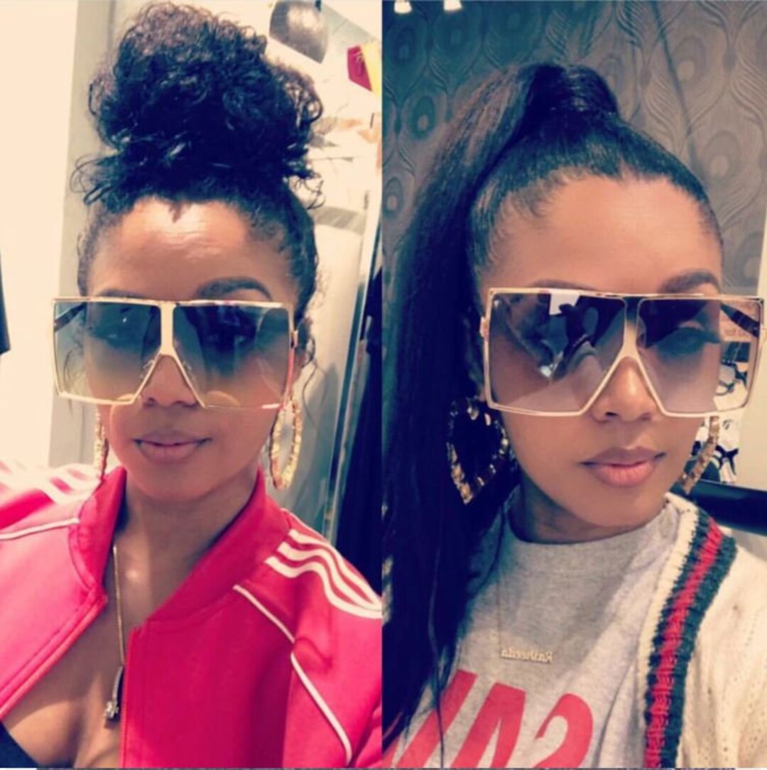 Women Sunglasses Square Metal Designer Fashion Oversized Flat Black