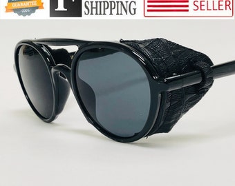 Men's Women Sunglasses Round Steam Punk Leather Shields Goggles Driving Fashion Designer Shades Lentes Gafas de Moda Humbres Mujeres Nuevo