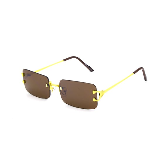 Men Sunglasses Hip Hop Style Gold Metal Frame Retro Shades Square Black  Brown Green Lens Rimless Shades Buffs Rapper Rap Style Lentes Gafas -   Denmark