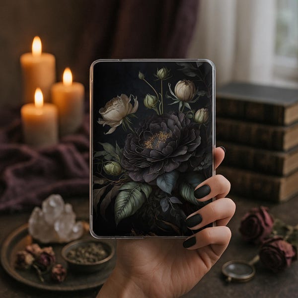 Gothic Floral Kindle Insert – Midnight Garden Book Art
