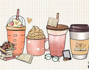 Book and Coffee lover sublimation png