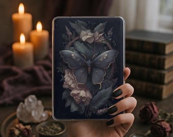 Gothic Moth Kindle Insert – Dark Floral Laminated Cardstock, Bookish Accessory