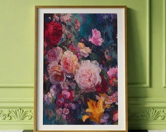 Surreal Maximalist Floral Cottagecore Botanical Wall Art Print | Digital Art Download | Wall Decor for Boho Home