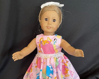 handmade full length dress for 18 inch doll - Disney princess print
