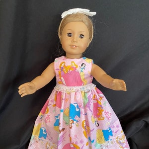 handmade full length dress for 18 inch doll - Disney princess print