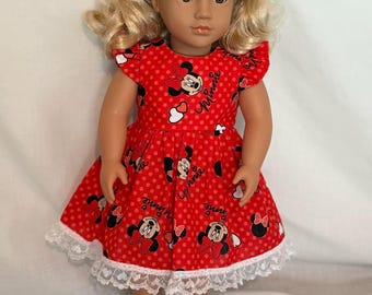 Handmade Cotton Minnie Mouse print dress for 18 Inch Doll