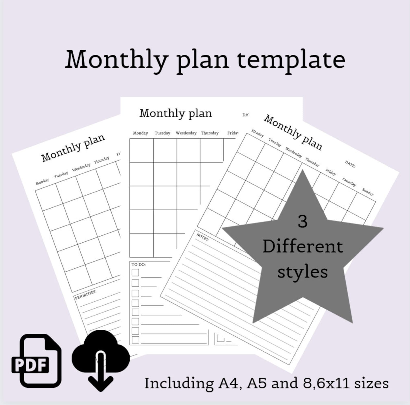Printable Monthly Plan Template Etsy Printable Monthly Plan Template Etsy