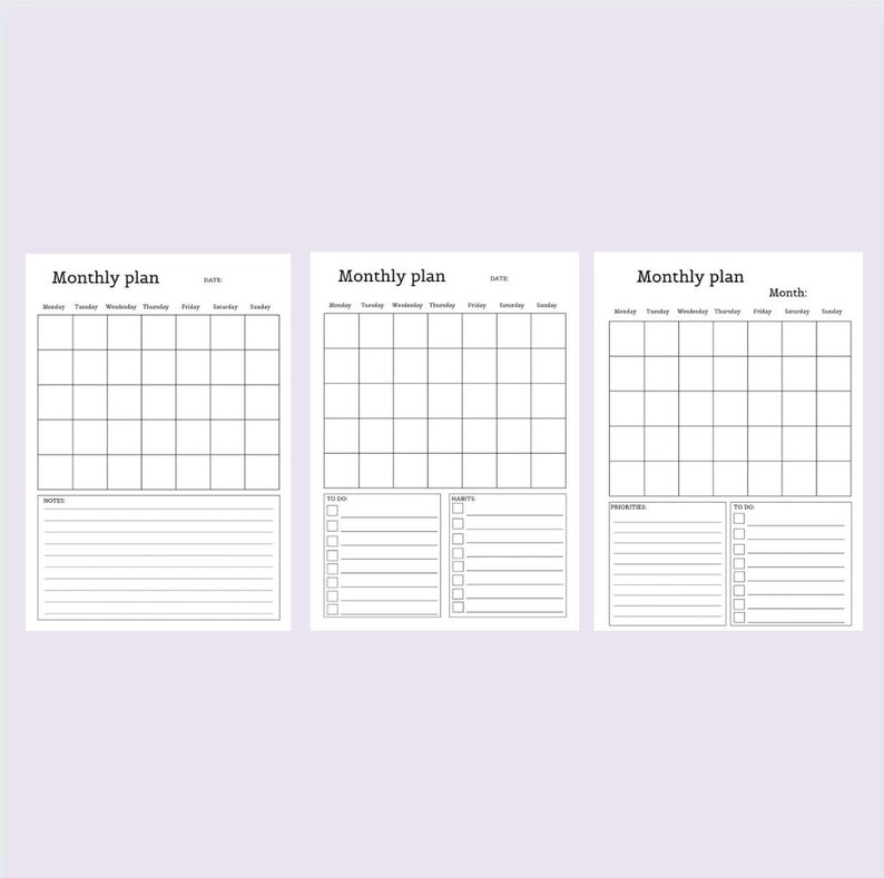 Printable Monthly Plan Template - Etsy