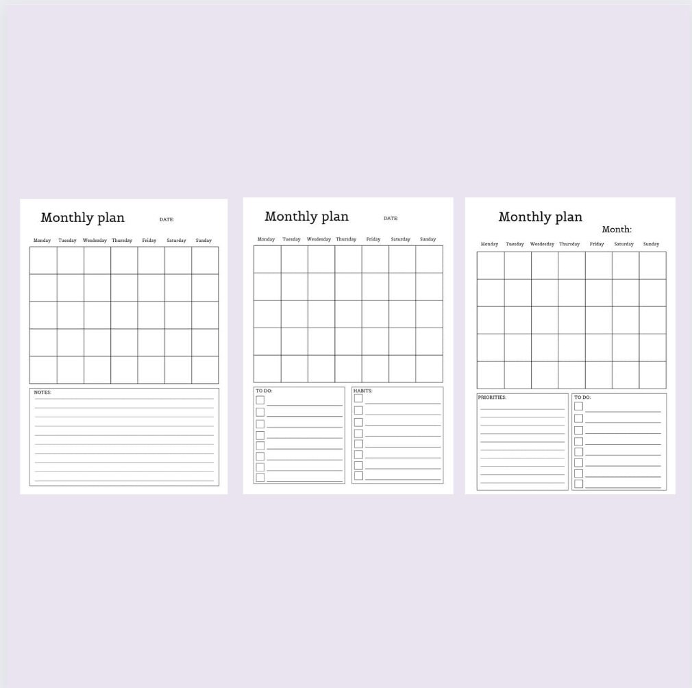 Printable Monthly Plan Template - Etsy