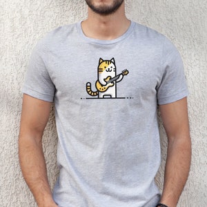 Cute Cat Playing Guitar T-Shirt, Musician Kitty Tee, Unisex Cartoon Animal Music Top, Gift for Cat Lovers