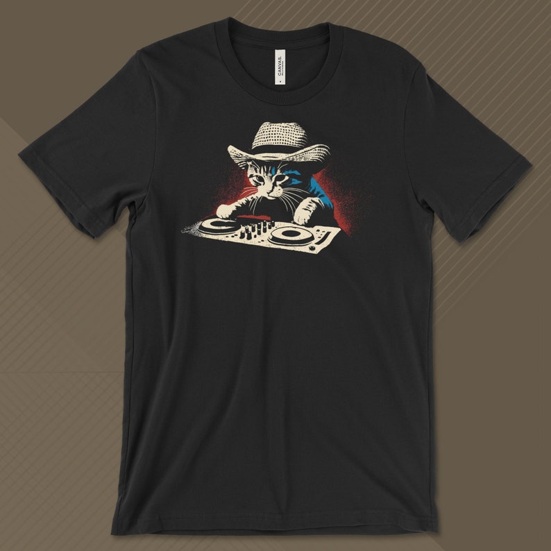 DJ Cat T-Shirt, Funny Cat Graphic Tee, DJ Kitty Shirt, Cool Cat Lover Gift, Music Enthusiast T-Shirt, Retro Cat DJ Design image 4