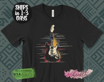 Electric Guitar Art T-Shirt, Vintage Rock Music Tee, Unique Musician Shirt, Guitar Lover Gift, Artistic Guitar Graphic Top, Retro Music