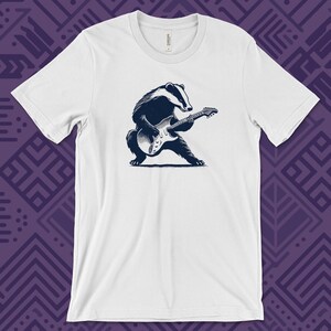 Cool Badger Playing Electric Guitar T-Shirt, Cool Musician Animal Graphic Tee, Unique Band Shirt, Retro Rock Music Lover Gift image 3