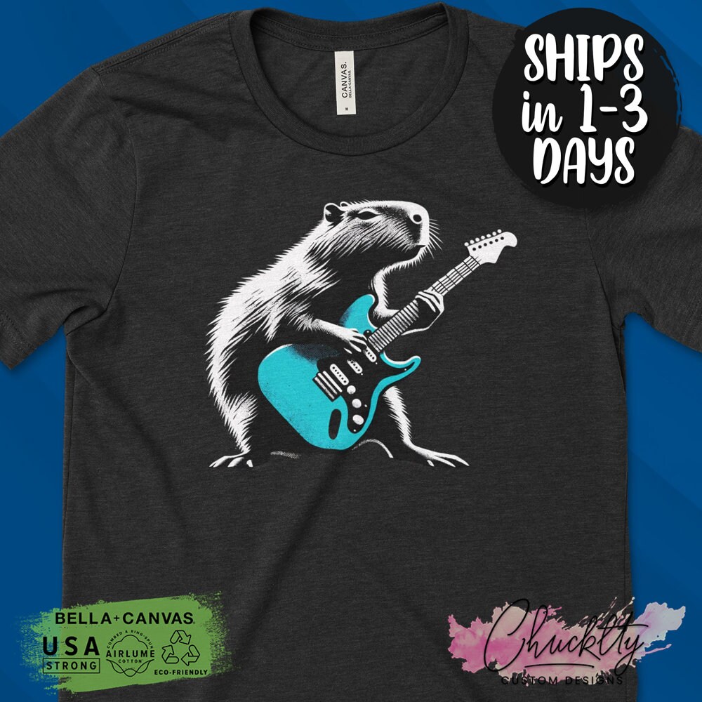 Electric Guitar Capybara T-Shirt, Animal Shirt, Unisex Graphic Tee, Unique Gift for Guitarists, Electric Guitar Gifts for Him and Her