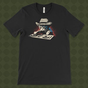DJ Cat T-Shirt, Funny Cat Graphic Tee, DJ Kitty Shirt, Cool Cat Lover Gift, Music Enthusiast T-Shirt, Retro Cat DJ Design image 2