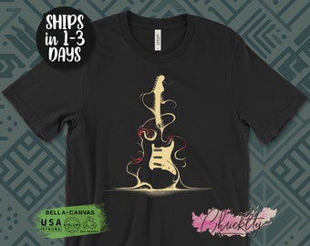Camiseta de arte de guitarra, regalo para amantes de la música, ropa de guitarrista, camiseta de música genial, gráfico de guitarra retro, camisa de música vintage, camisa de guitarrista