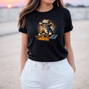 Cute DJ Cat T-Shirt, Funny Kitty Music Lover Tee, Adorable Cat DJing Graphic Shirt, Cat Lover Gift, Cool Cat DJ, Cute Cat Spin Disc Shirt image 5