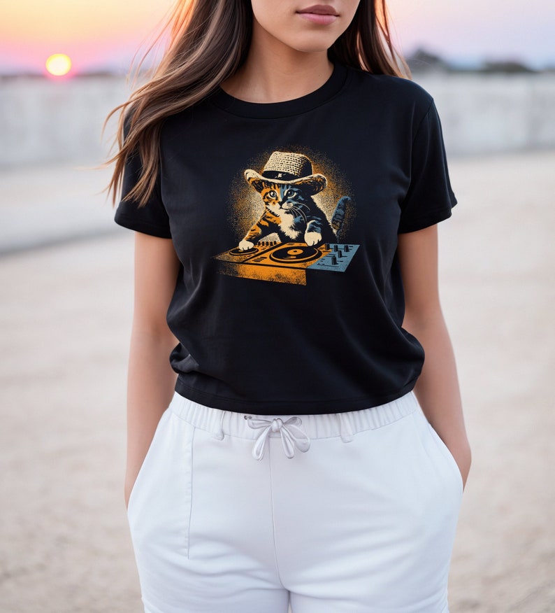 Cute DJ Cat T-Shirt, Funny Kitty Music Lover Tee, Adorable Cat DJing Graphic Shirt, Cat Lover Gift, Cool Cat DJ, Cute Cat Spin Disc Shirt image 5