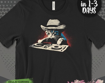 DJ Cat T-Shirt, Funny Cat Graphic Tee, DJ Kitty Shirt, Cool Cat Lover Gift, Music Enthusiast T-Shirt, Retro Cat DJ Design