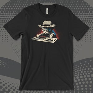 DJ Cat T-Shirt, Funny Cat Graphic Tee, DJ Kitty Shirt, Cool Cat Lover Gift, Music Enthusiast T-Shirt, Retro Cat DJ Design image 3