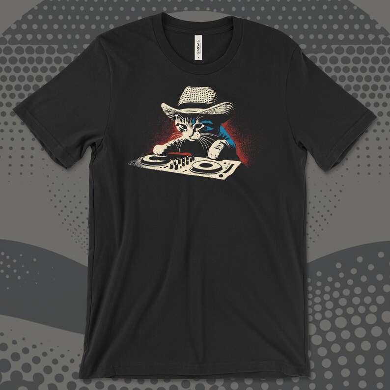 DJ Cat T-Shirt, Funny Cat Graphic Tee, DJ Kitty Shirt, Cool Cat Lover Gift, Music Enthusiast T-Shirt, Retro Cat DJ Design image 3