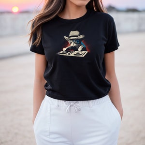 DJ Cat T-Shirt, Funny Cat Graphic Tee, DJ Kitty Shirt, Cool Cat Lover Gift, Music Enthusiast T-Shirt, Retro Cat DJ Design image 5