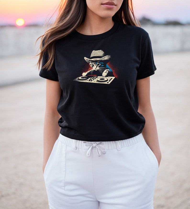 DJ Cat T-Shirt, Funny Cat Graphic Tee, DJ Kitty Shirt, Cool Cat Lover Gift, Music Enthusiast T-Shirt, Retro Cat DJ Design image 5