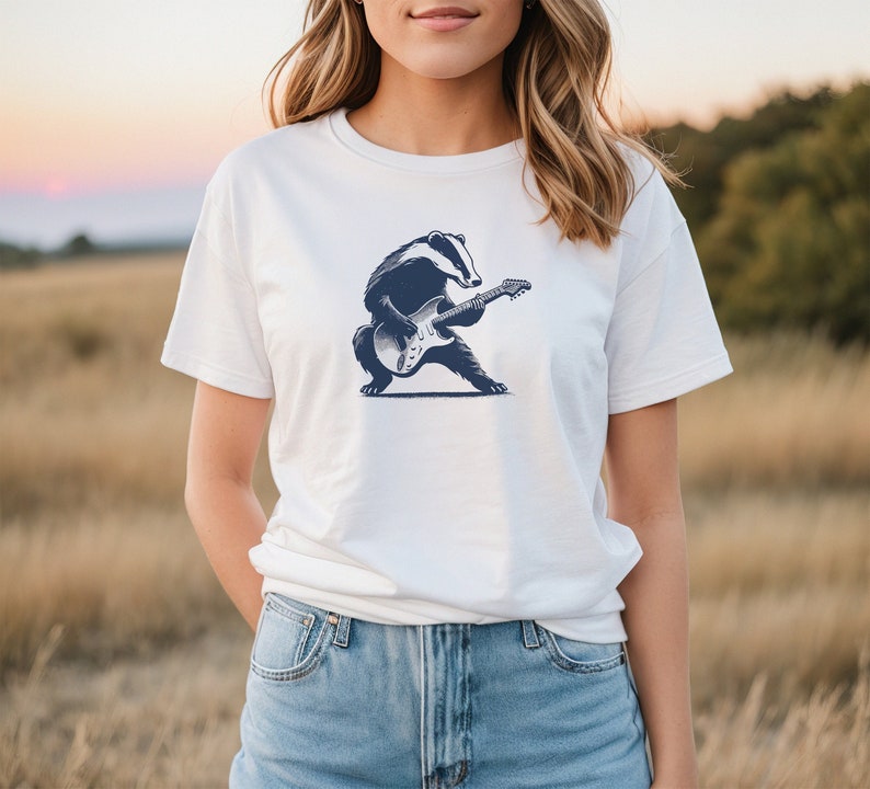 Cool Badger Playing Electric Guitar T-Shirt, Cool Musician Animal Graphic Tee, Unique Band Shirt, Retro Rock Music Lover Gift image 5