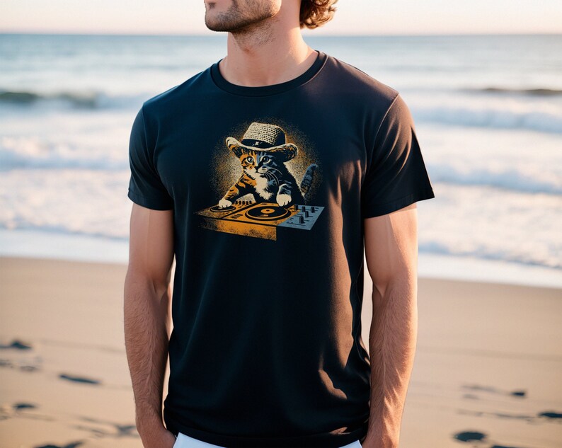 Cute DJ Cat T-Shirt, Funny Kitty Music Lover Tee, Adorable Cat DJing Graphic Shirt, Cat Lover Gift, Cool Cat DJ, Cute Cat Spin Disc Shirt image 6
