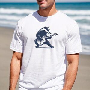 Cool Badger Playing Electric Guitar T-Shirt, Cool Musician Animal Graphic Tee, Unique Band Shirt, Retro Rock Music Lover Gift image 4