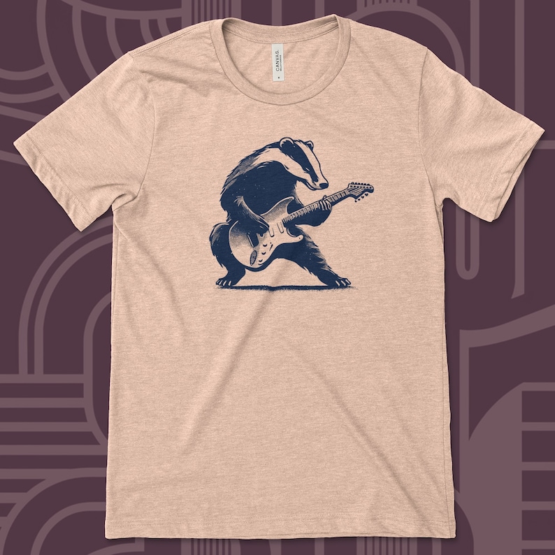 Cool Badger Playing Electric Guitar T-Shirt, Cool Musician Animal Graphic Tee, Unique Band Shirt, Retro Rock Music Lover Gift image 6