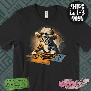 Cute DJ Cat T-Shirt, Funny Kitty Music Lover Tee, Adorable Cat DJing Graphic Shirt, Cat Lover Gift, Cool Cat DJ, Cute Cat Spin Disc Shirt