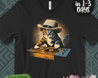 Cute DJ Cat T-Shirt, Funny Kitty Music Lover Tee, Adorable Cat DJing Graphic Shirt, Cat Lover Gift, Cool Cat DJ, Cute Cat Spin Disc Shirt