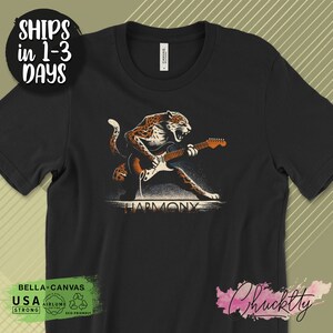 Rocking Leopard T-Shirt, Guitar Playing Leopard Shirt, Animal Music Art Tee, Unique Musician Graphic Tee, Guitarist Leopard Tee