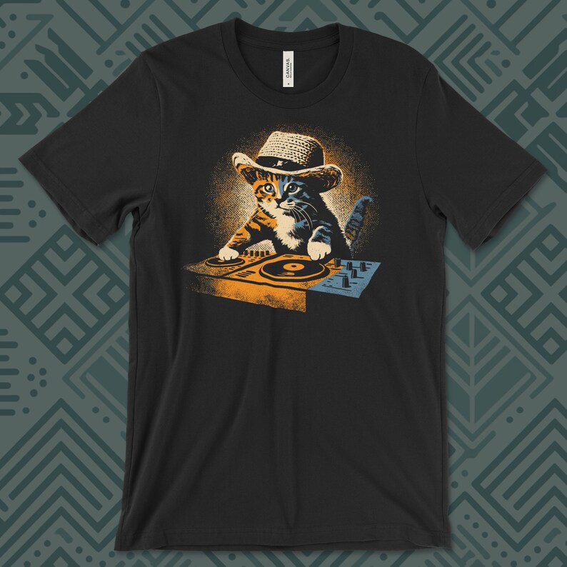 Cute DJ Cat T-Shirt, Funny Kitty Music Lover Tee, Adorable Cat DJing Graphic Shirt, Cat Lover Gift, Cool Cat DJ, Cute Cat Spin Disc Shirt image 3