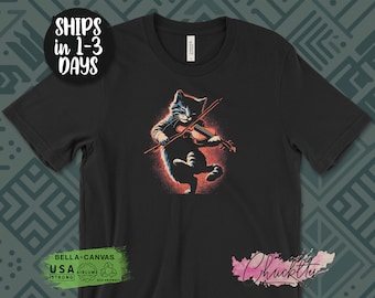 Cute Cat Playing Violin T-Shirt, Animal Music Lover Tee, Fun Graphic Cat Shirt, Violinist Cat Art, Unique Cat Lover Gift, Music Cat Top