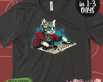 DJ Cat T-Shirt, Cool DJ Cat Graphic Tee, Funny Cat Shirt, Cat Lover Gift, DJ Kitten Tee, Music Lover Shirt, Cat with Headphones Tee