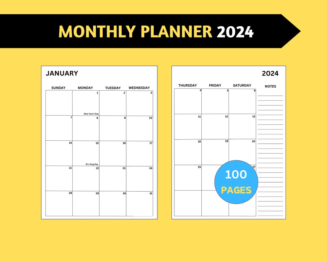 Buy Monthly Planner Calendar 2024 Printable 2024 Monthly Planner Online