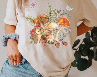 Mushroom Shirt Cottagecore Shirt Moth Shirt Butterfly Shirt Hedgehog Shirt Forestcore Multiple Mushroom Cottage Core Shirt Mushroom T Shirt